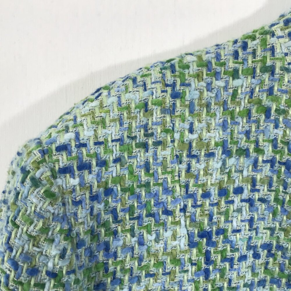 Dressbarn Sz 16 Tweed Open Front Blazer Fringe Pockets Green Blue - Picture 4 of 9